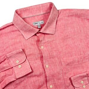 Peter Millar Linen Shirt Mens XXL Pink Long Sleeve Button Down MS19W04CSL
